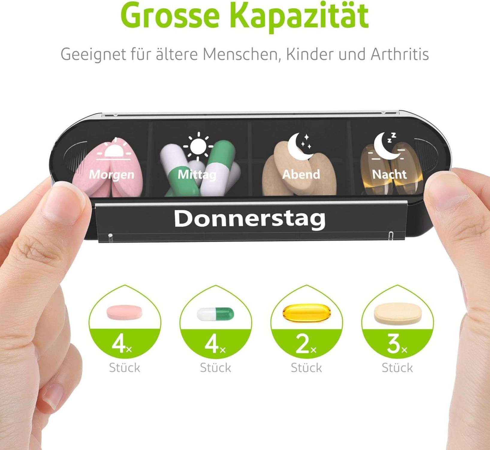 Tablettenbox 7 Tage 4 Fächer Morgens Abends Nachts