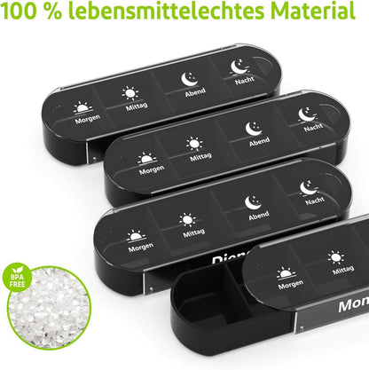 Pillenbox 7 Tage 4 Fächer Morgen Mittag Abend Nacht Organizer