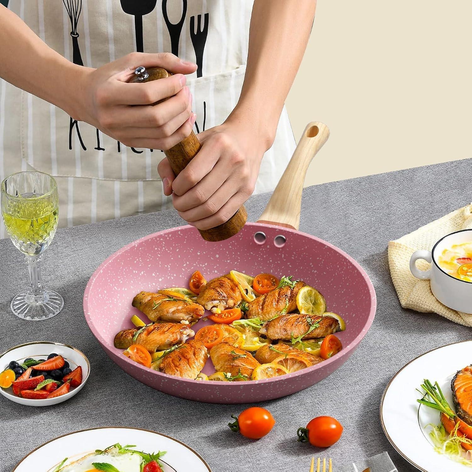 Antihaft Bratpfanne 24cm Rosa Beschichtet Induktion PFOA-frei
