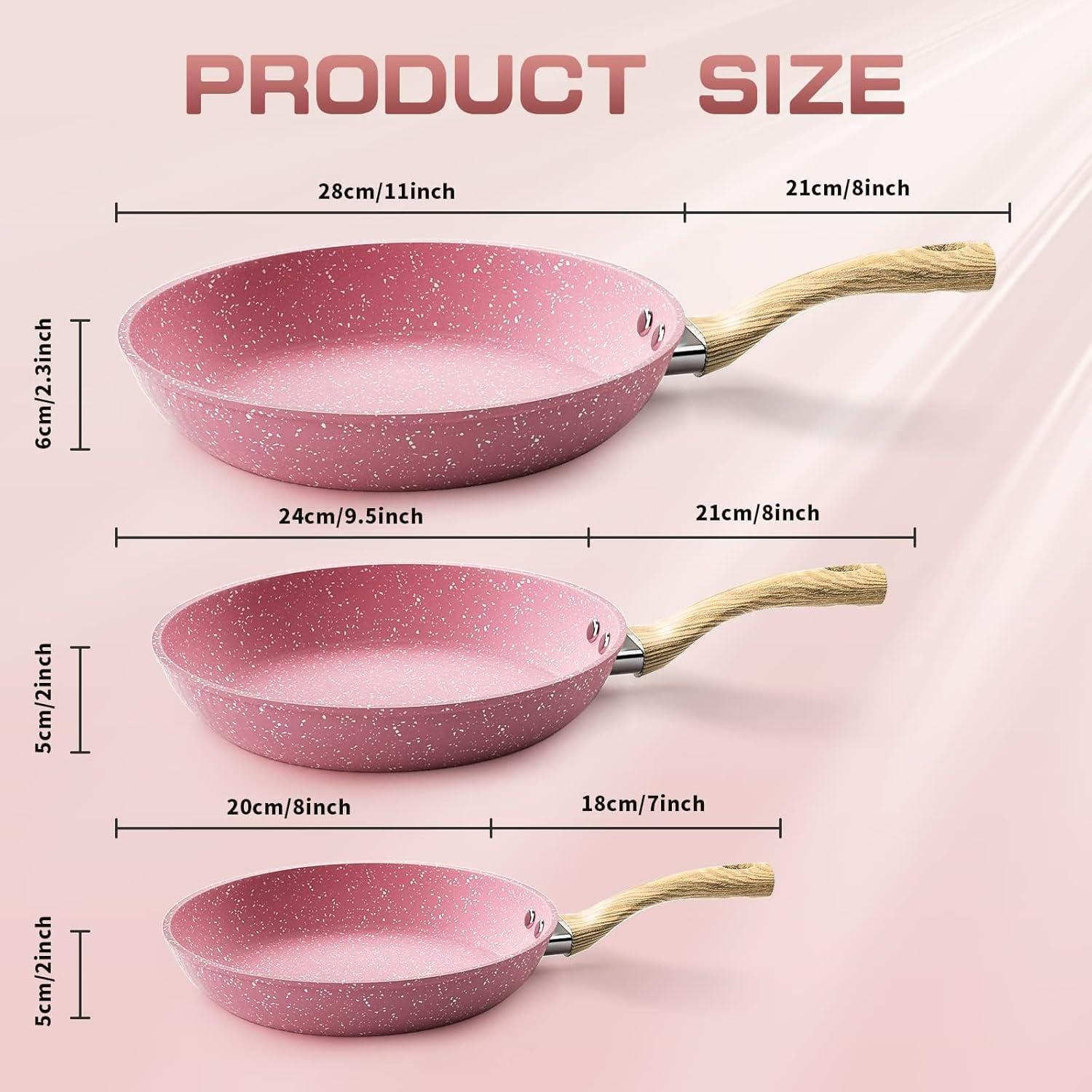 24cm Rosa Antihaft Bratpfanne Induktion PFOA-frei Alle Herde