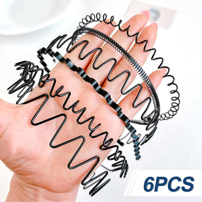 6er Set Metall Haarreifen Schwarz für Männer und Frauen - Sportliches Stirnband Yoga Accessories