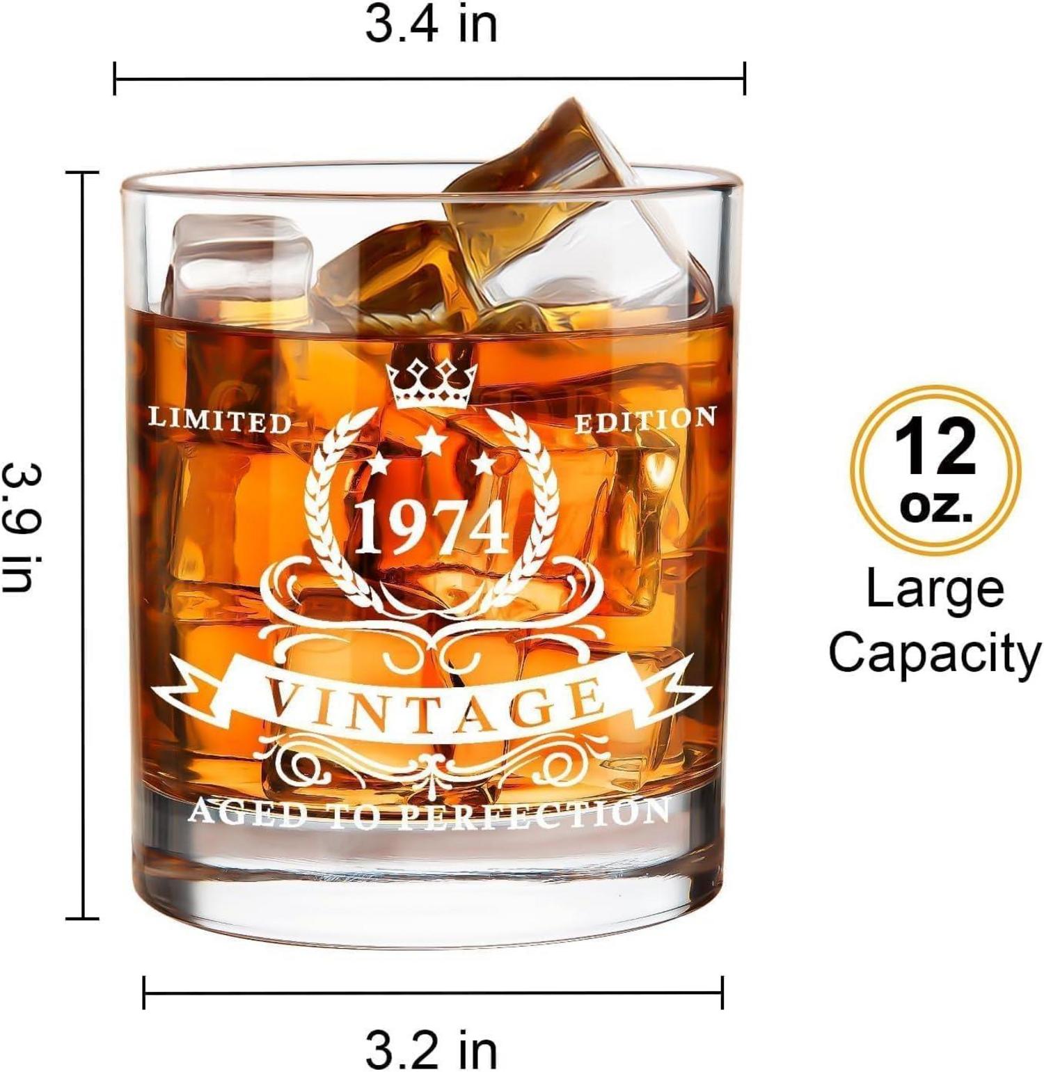Whiskyglas 1974 für Männer zum 50. Geburtstag in Holzkiste