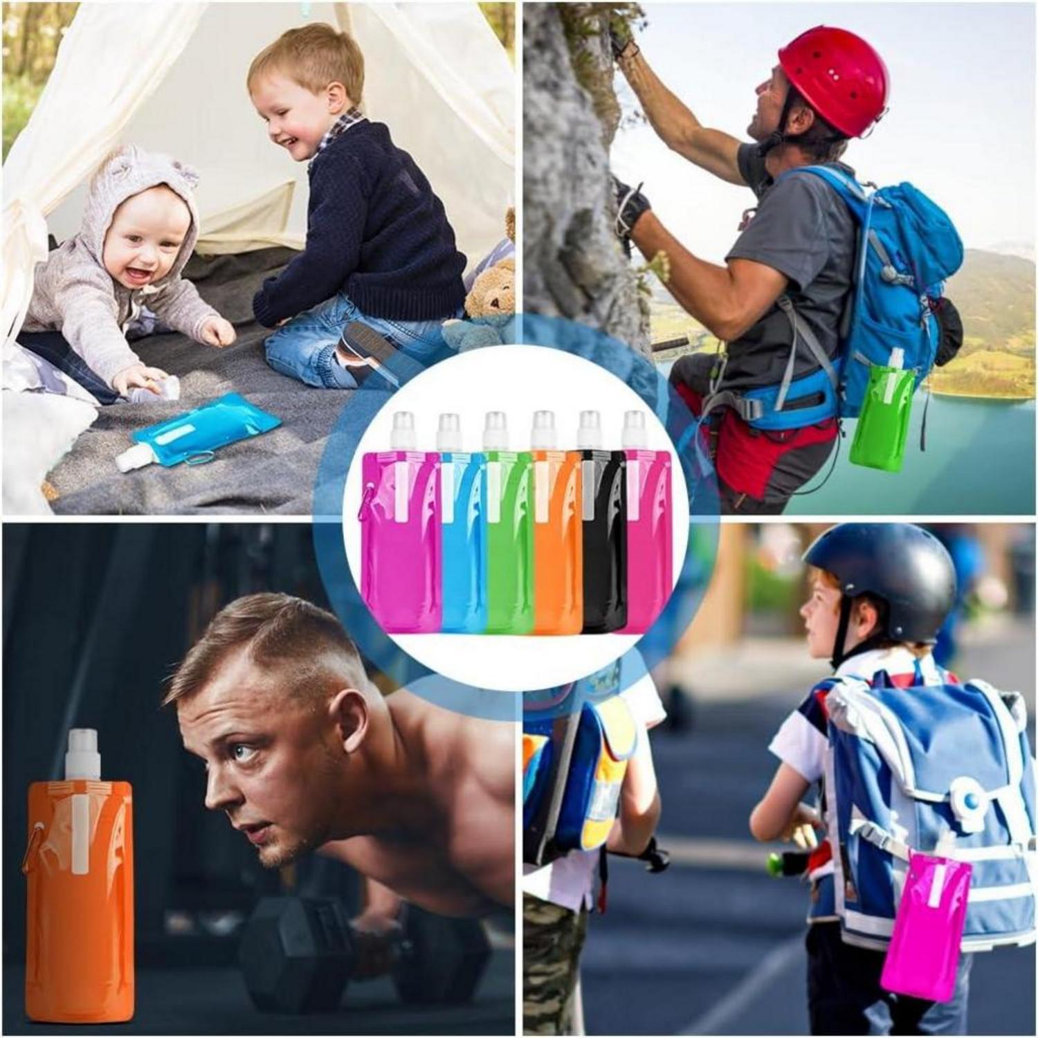 Faltbare Wasserflaschen 500ML, BPA-freie Trinkflasche, Outdoor Sport, Reisen, Radfahren - 6 Stück
