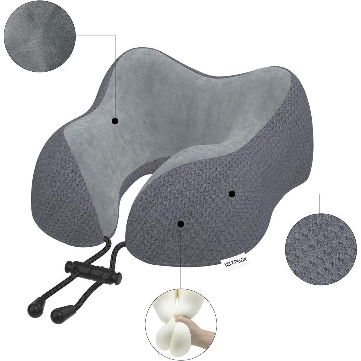 Reisekissen aus Memory Foam mit samtweichem Bezug, Dunkelgrau