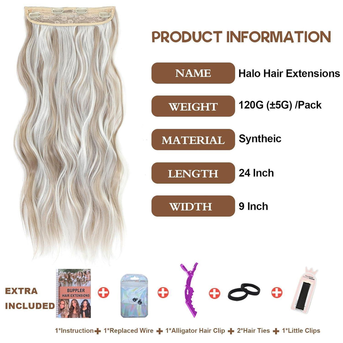 61cm Wellige Haarverlängerung Dunkles Aschblond mit Blond