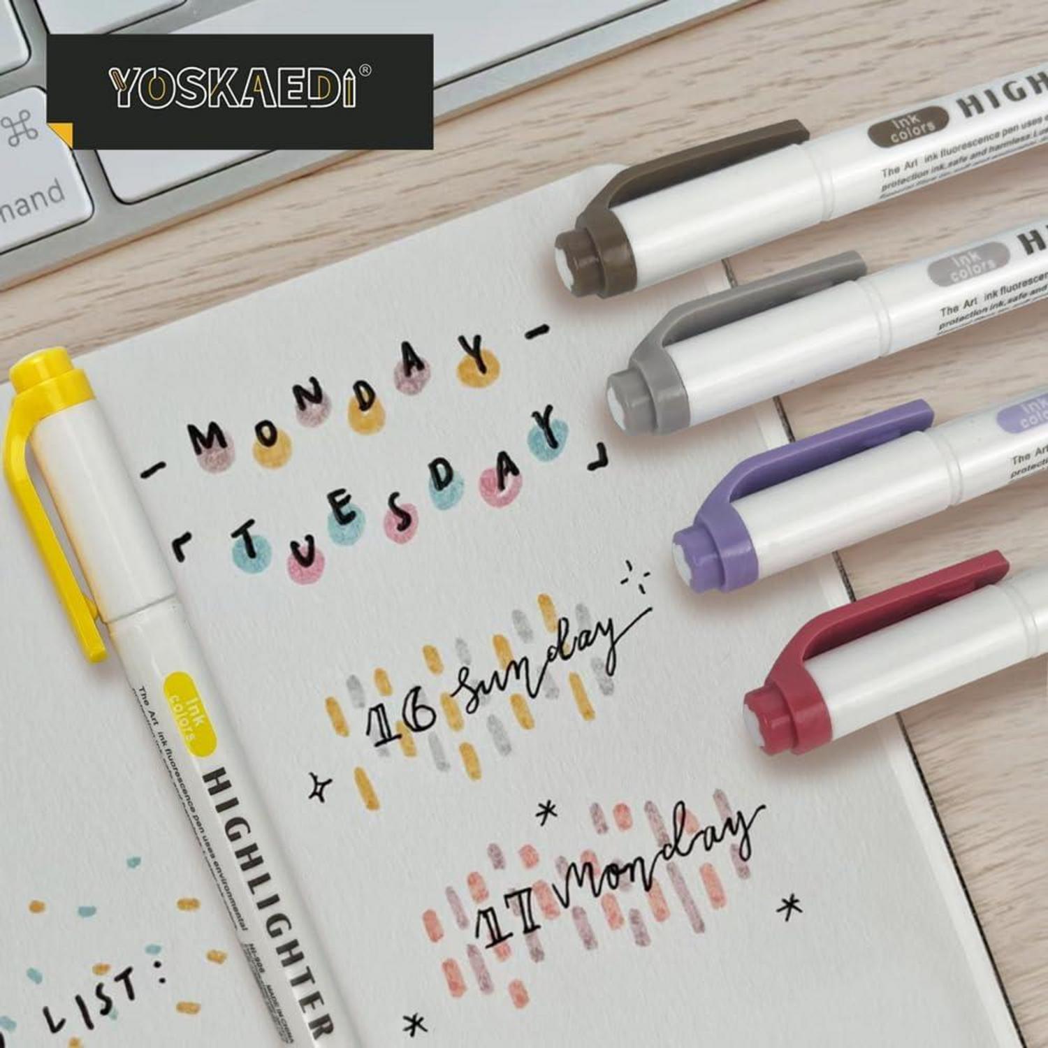 YOSKAEDI Textmarker Marker Set 32 pastell mit Dual-Spitze Tagebuch Büro
