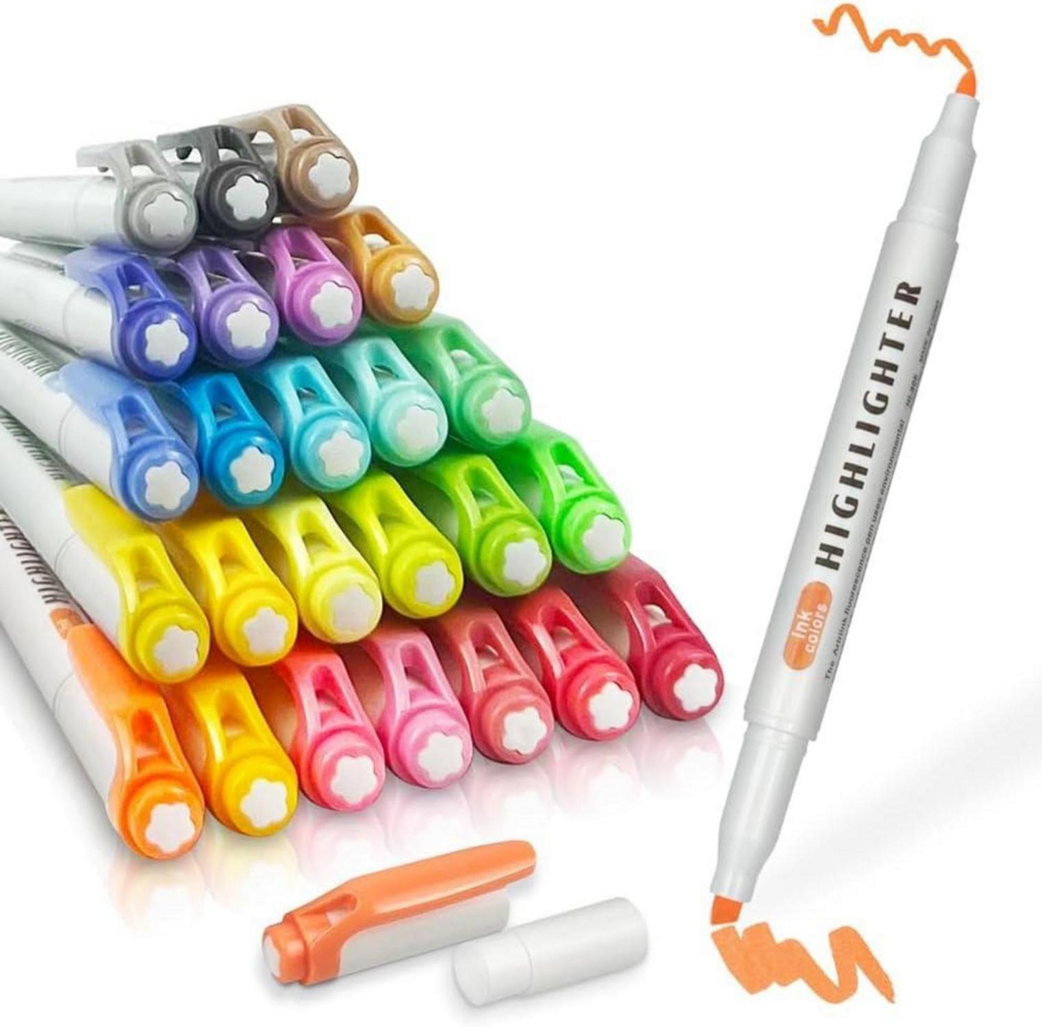 Textmarker Set mit 25 pastellfarbenen Markern und doppelten Spitzen