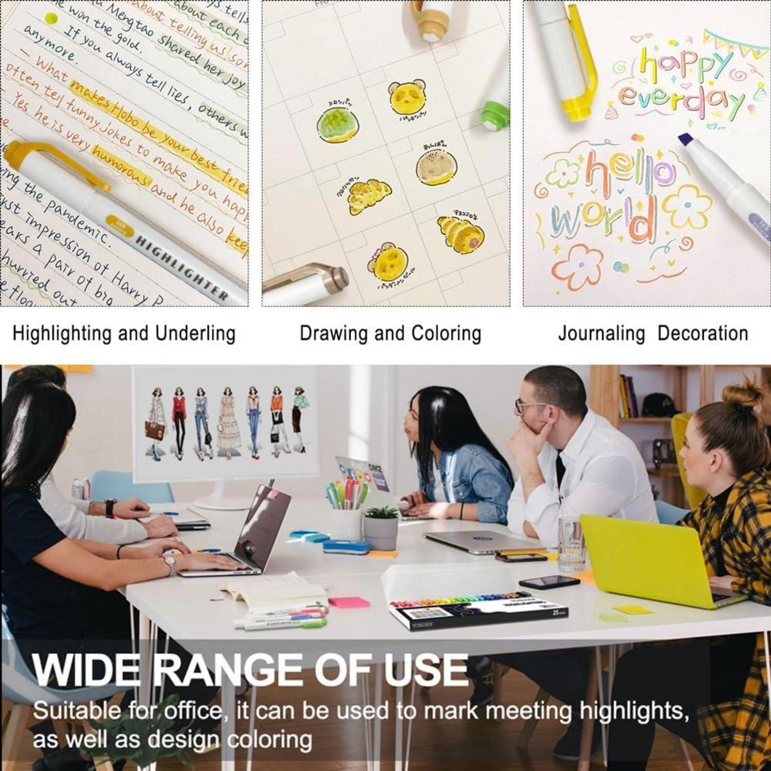 Textmarker Set mit 25 pastellfarbenen Markern und doppelten Spitzen