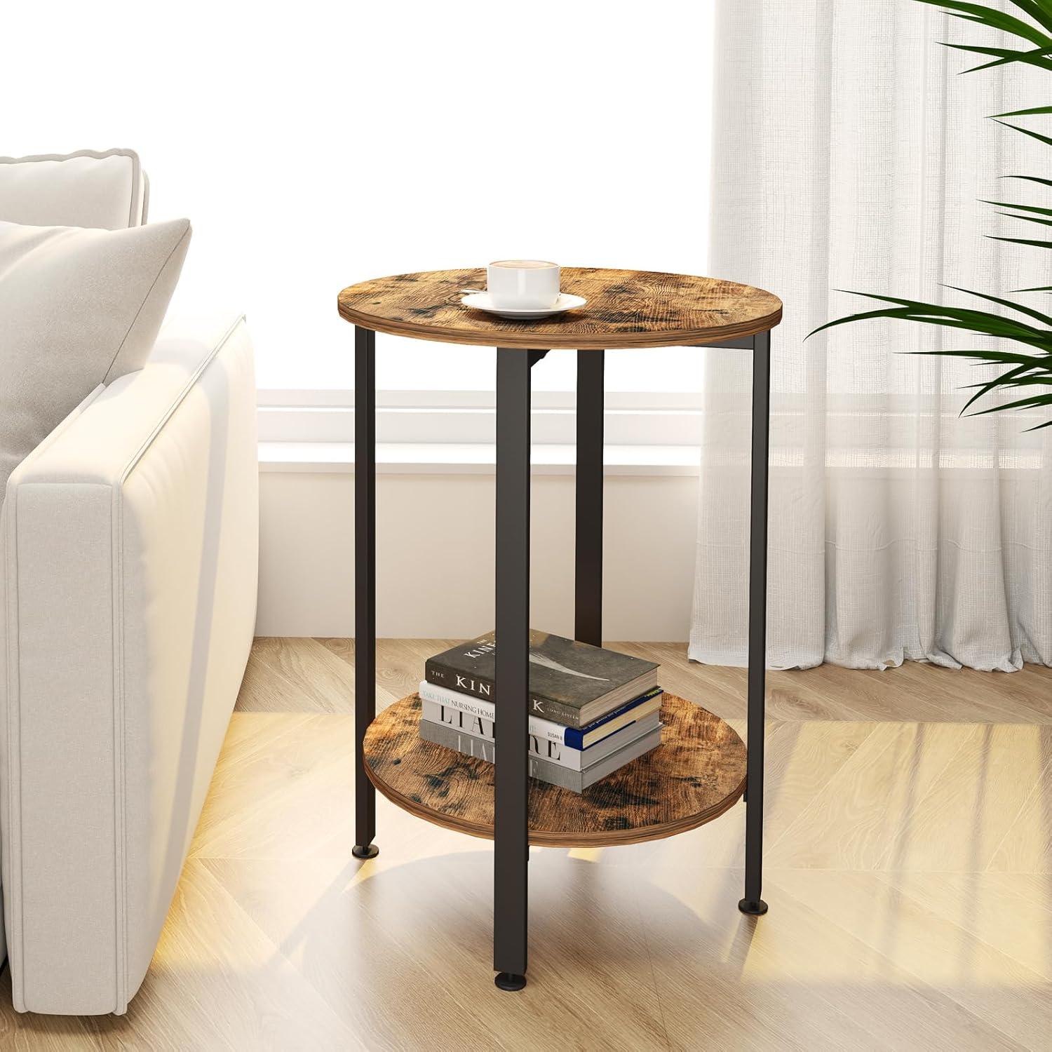 Runder Beistelltisch mit Holztablett und Metallgestell