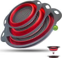 Faltbares Sieb 3er Set Silikonfilterkörbe Rot ø34/29/25cm