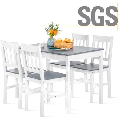 Esstisch Set Kiefernholz Grau & Weiß mit 4 Stühlen