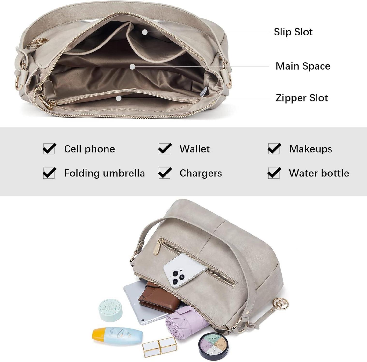 Damen Schultertasche Hobo Handtasche PU Leder Mittelgroße Henkeltasche Grau
