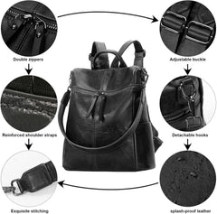 Rucksack Damen Klein Vegan Leder Schultertasche Elegant Schwarz