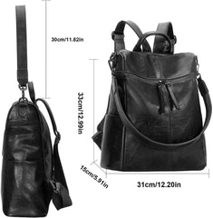 Leathario Damen Rucksack Klein Vegan Leder Schwarz Cityrucksack