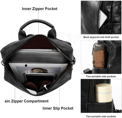 Leathario Damen Rucksack Vegan Leder Anti-Diebstahl Cityrucksack Schwarz