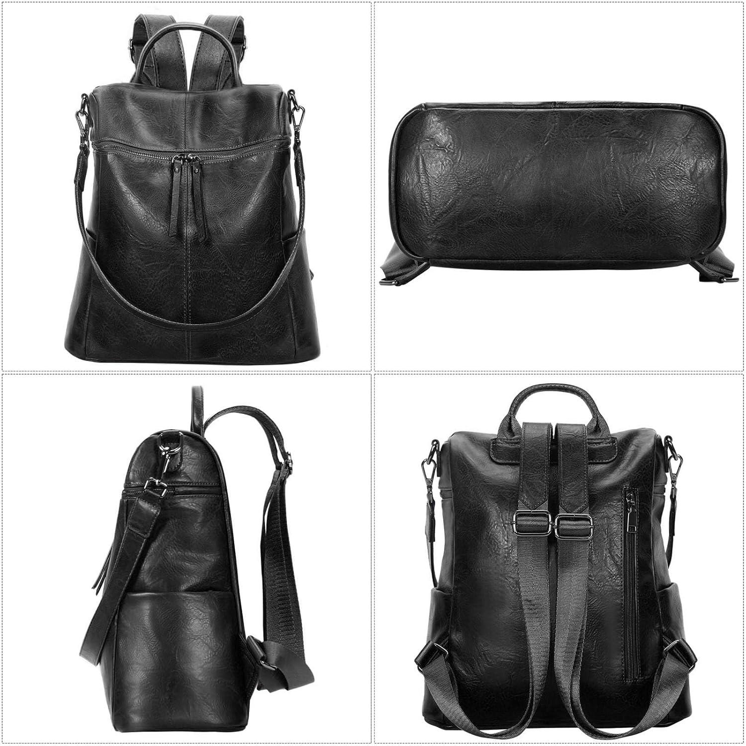 Kleiner Rucksack Damen aus Veganem Leder Schwarz diebstahlsicher