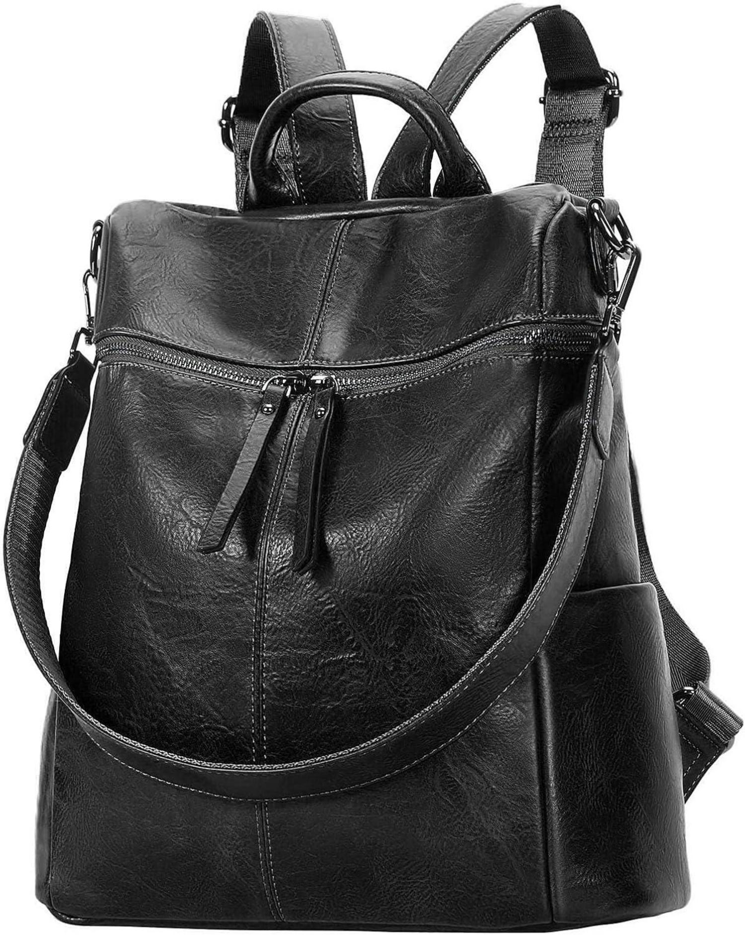 Leathario Damen Rucksack Vegan Leder Anti-Diebstahl Cityrucksack Schwarz