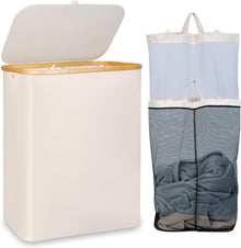 Wäschekorb XL 150L mit 2 Fächern und Deckel Beige