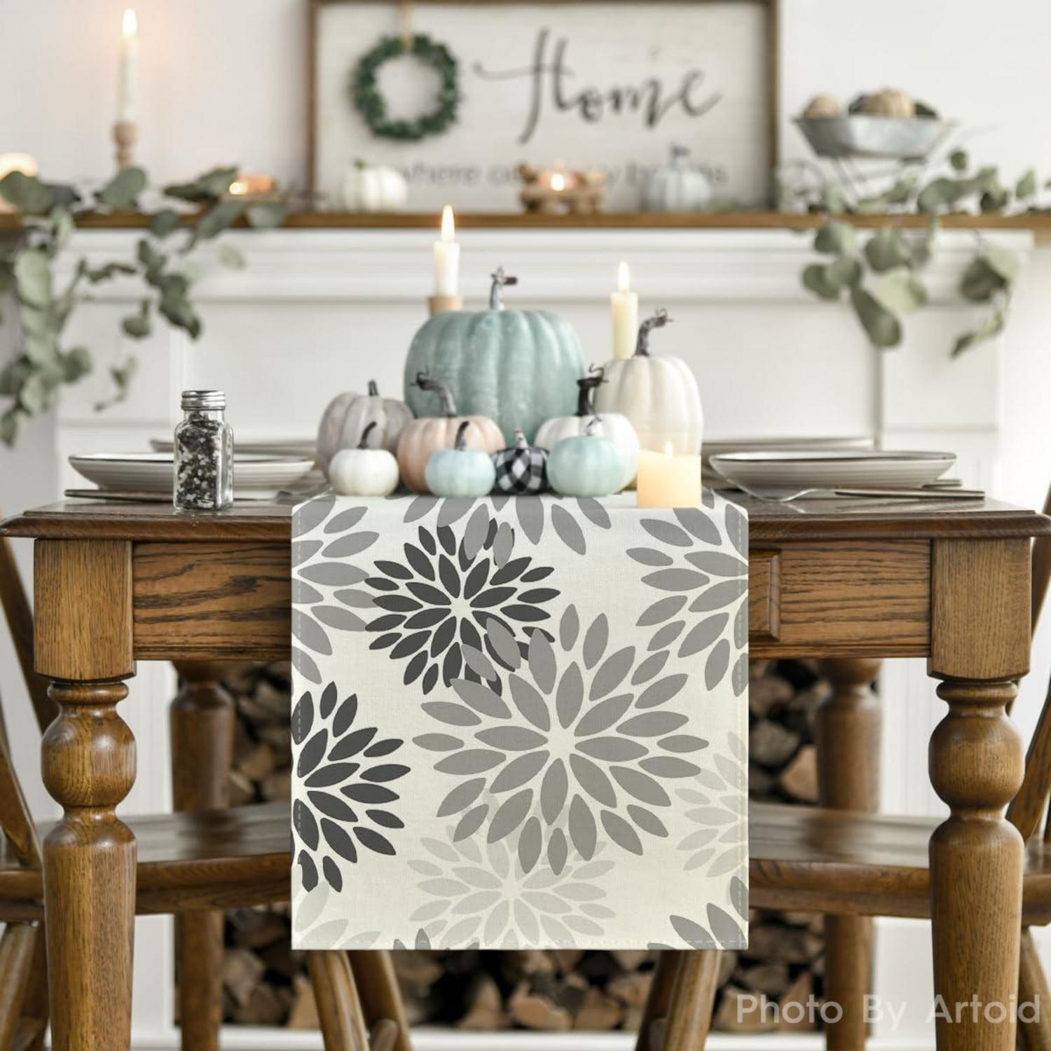 Artoid Mode Grau Dahlien Herbst Tischläufer 40x140 cm