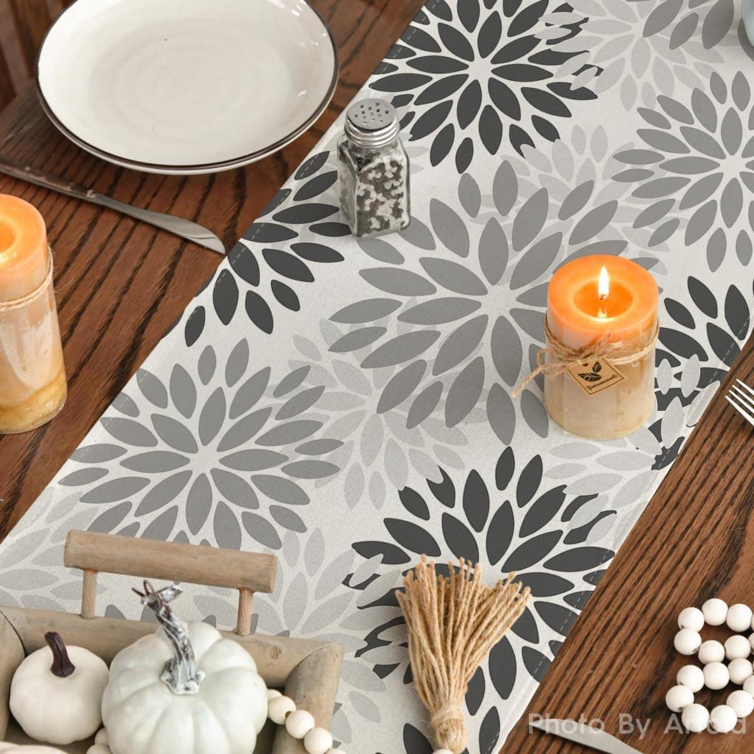 Dahlien Tischläufer Grau Herbst Dekoration 40x140 cm Artoid Mode