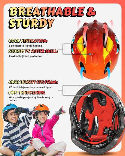 Fahrradhelm Kinder Cartoon 3D Skateboard Rollschuh Rot