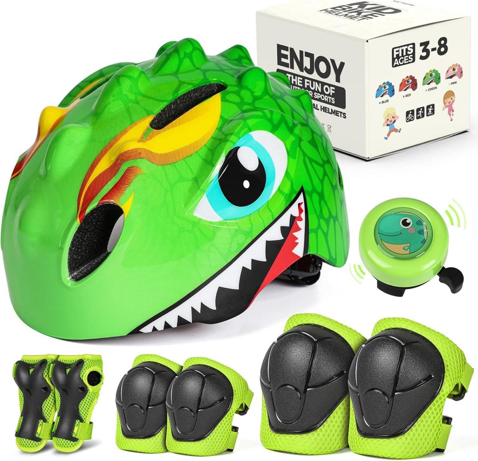 Kinder Fahrradhelm 3D Cartoon Skateboard Kinderhelm Grünes Set