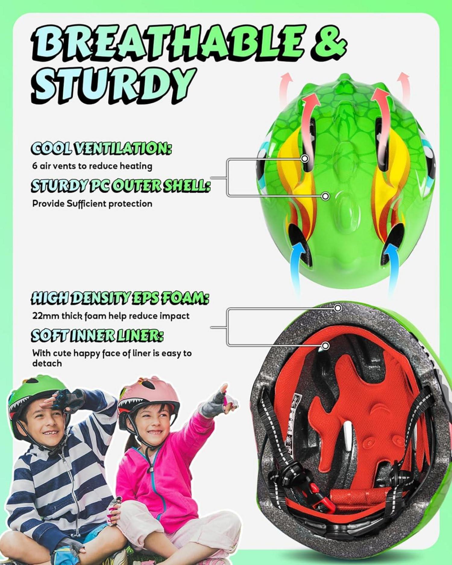 Kinder Fahrradhelm 3D Cartoon Skateboard Kinderhelm Grünes Set