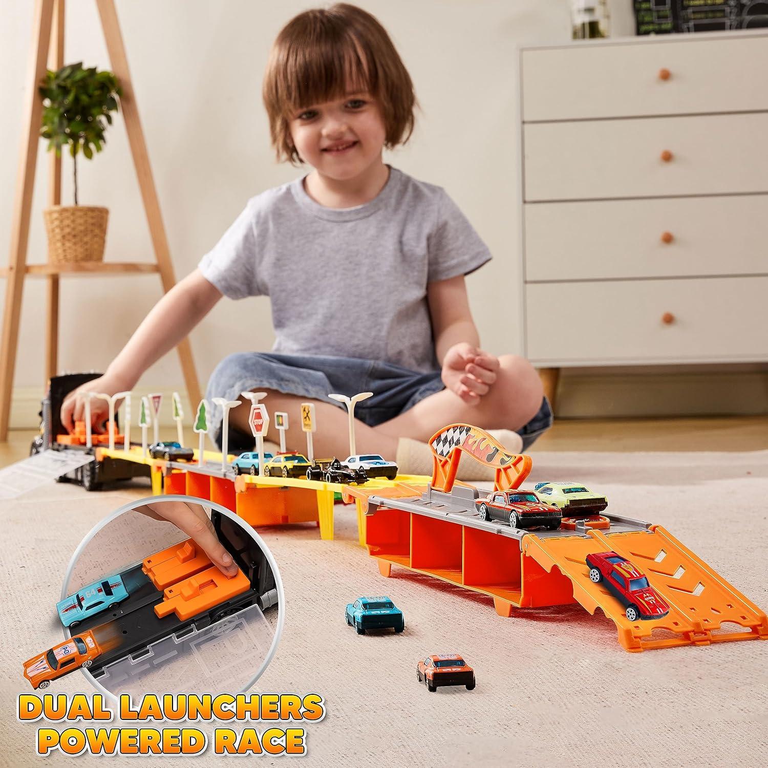 Rennauto Transporter Truck Spielzeug Set für Jungen 3+ Sound & Licht