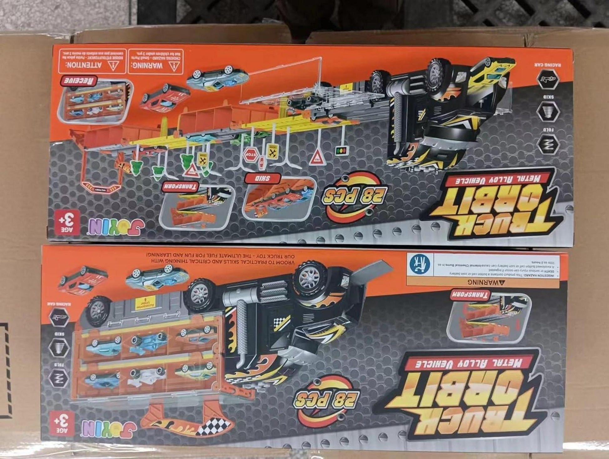 JOYIN Transporter Truck Spielzeugautos 12 Rennautos Lichter Sounds