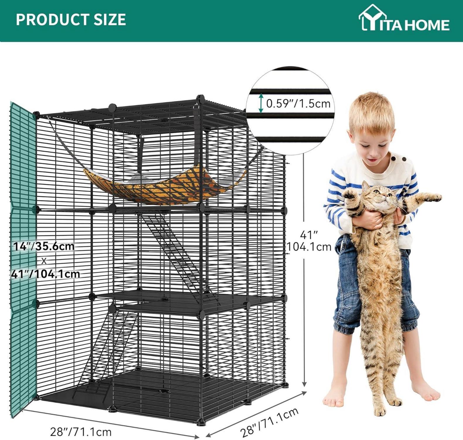 Katzenkäfig Draußen 3-stöckig Metallgitter Hängematte 104 cm