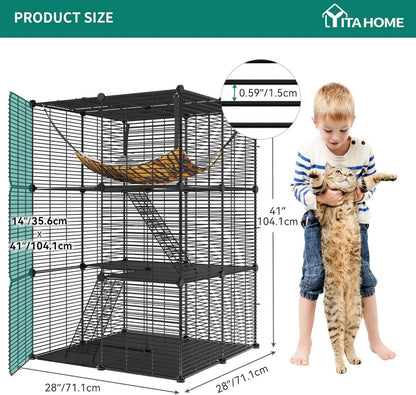 Katzenkäfig Draußen 3-stöckig Metallgitter Hängematte 104 cm