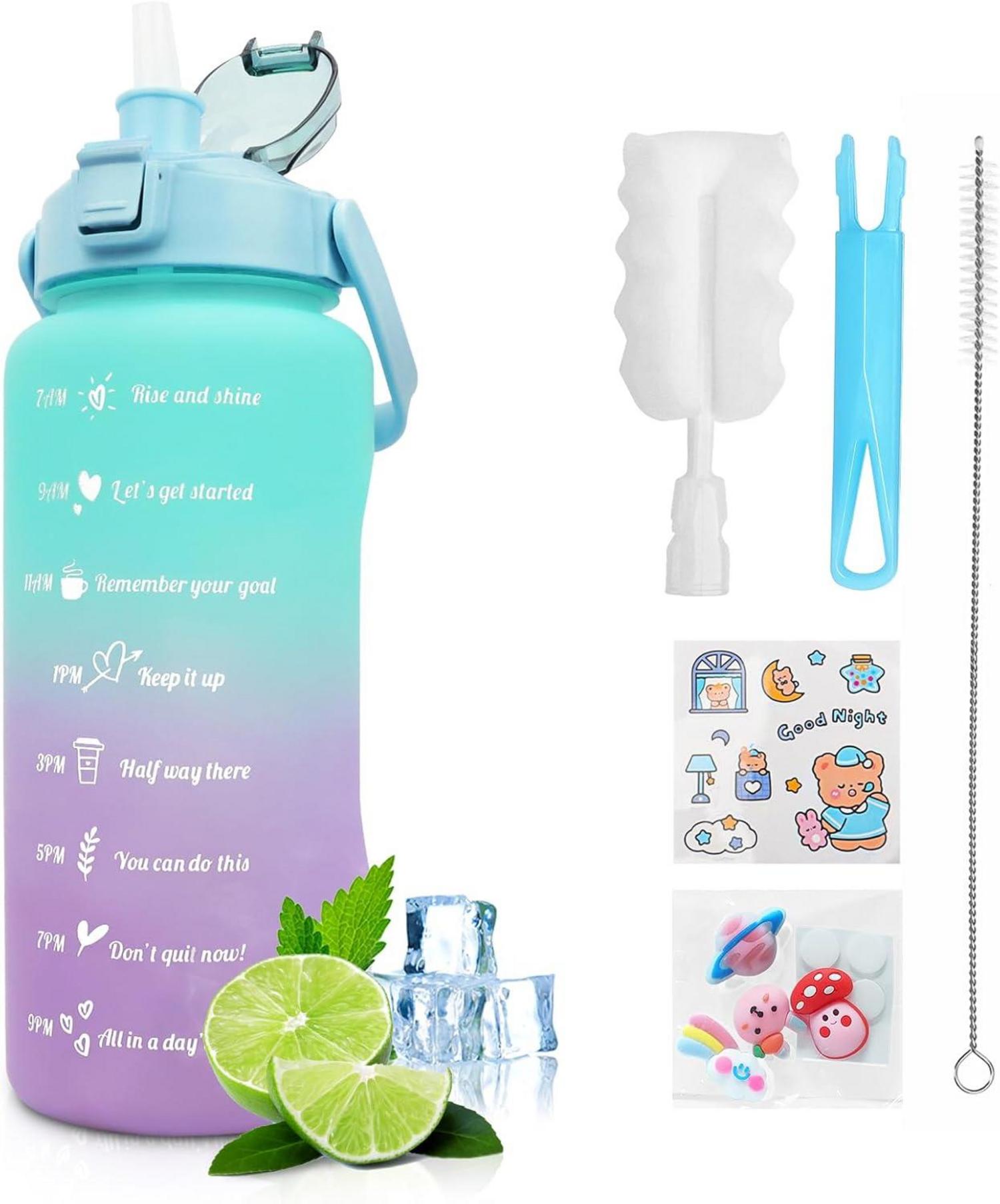 Trinkflasche 2L mit Strohhalm BPA-frei Zeitmarkierung Sportflasche