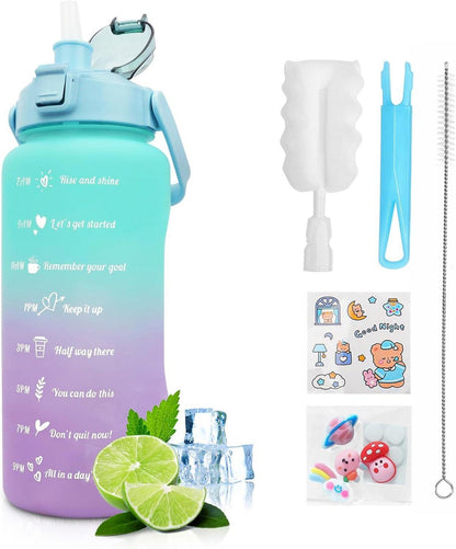 Trinkflasche 2L mit Strohhalm BPA-frei Zeitmarkierung Sportflasche