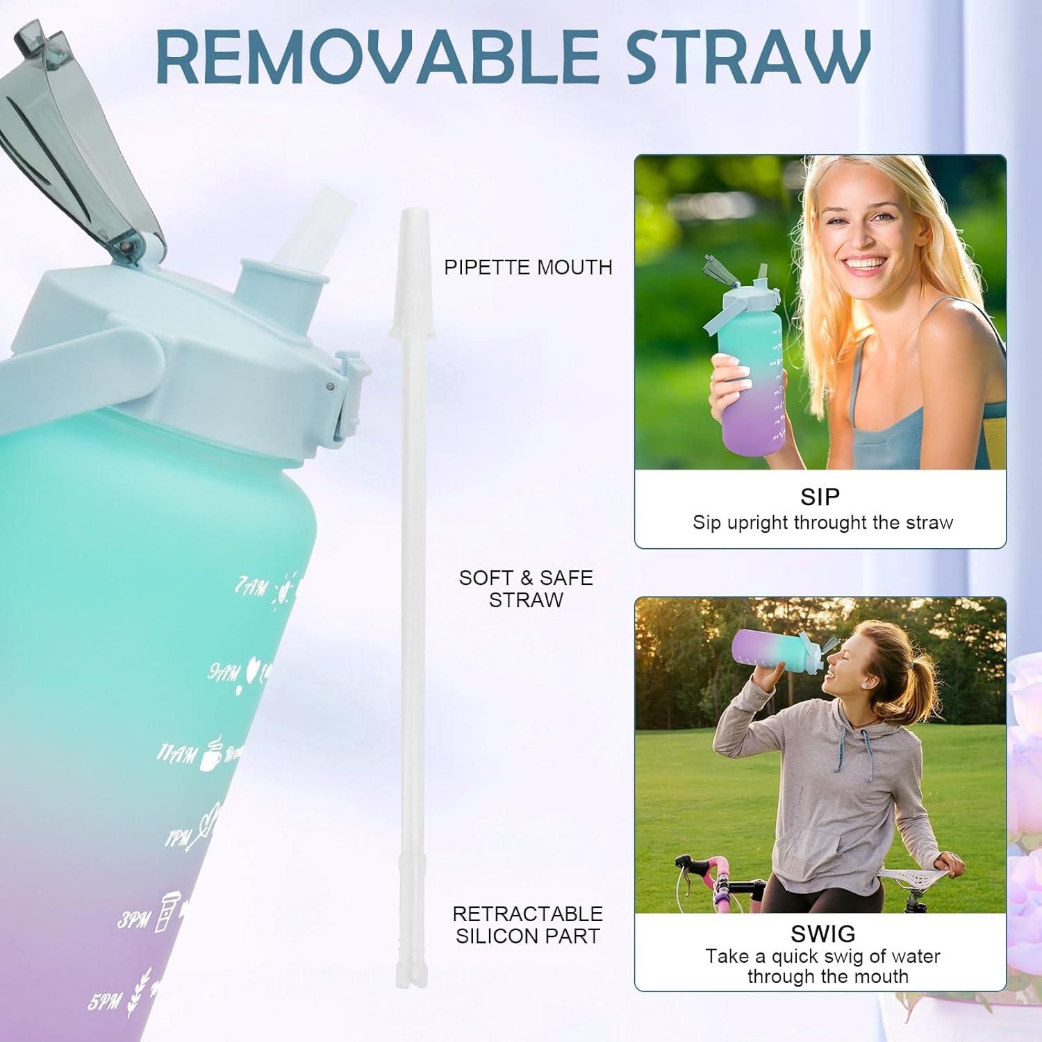 KETIEE Trinkflasche 2L: Große Wasserflasche mit Strohhalm, Zeitmarkierung, BPA-frei - Sportflasche für Fitness und Camping