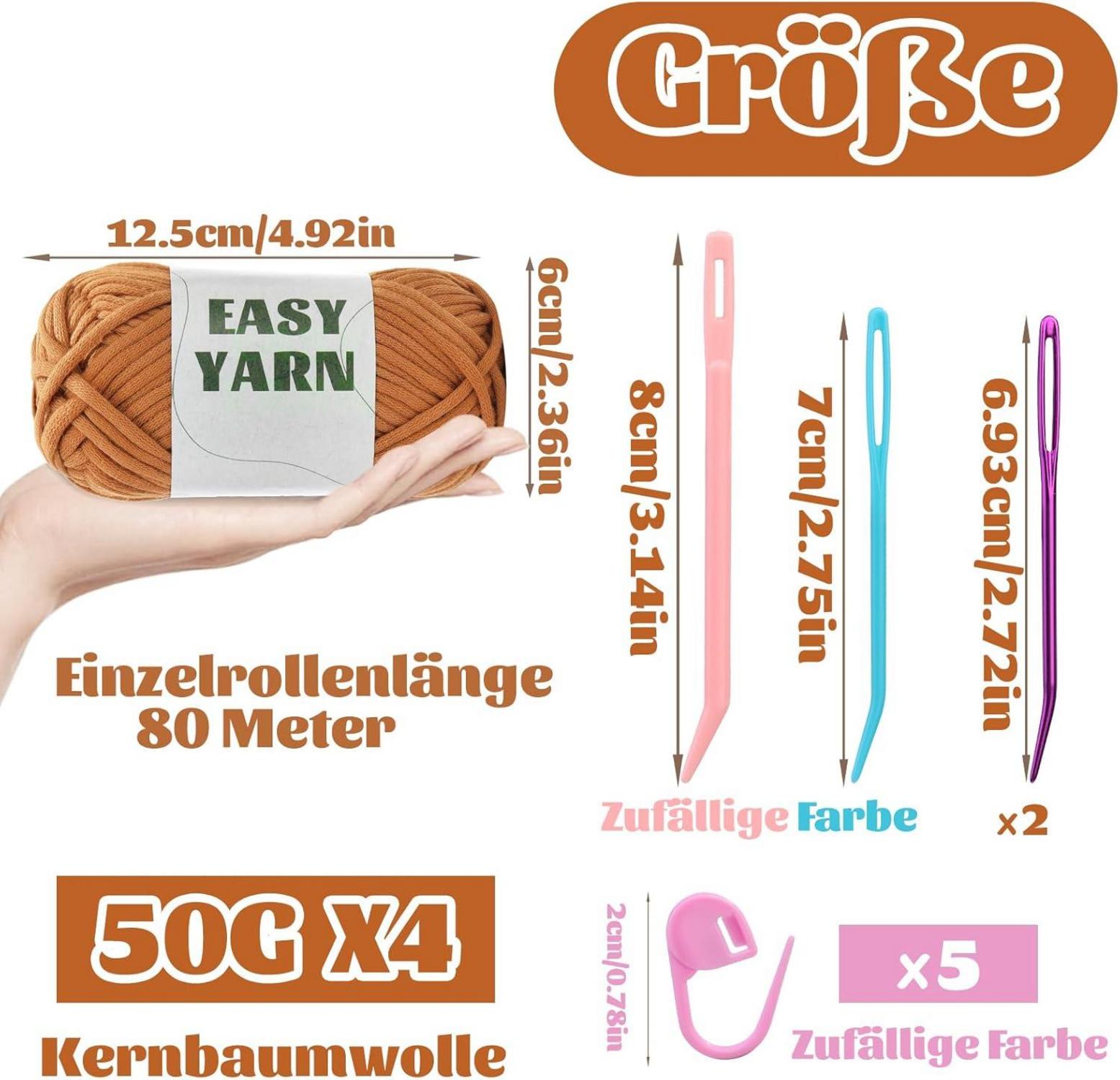 Braunes Baumwoll-Nylon Häkelgarn Set, 4 Stück - Anfänger mit