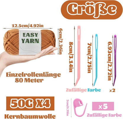 Braunes Baumwoll-Nylon Häkelgarn Set, 4 Stück - Anfänger mit