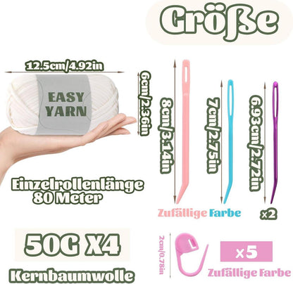 4 Stück Weißes Baumwoll-Nylon Häkelgarn mit Häkelzubehör