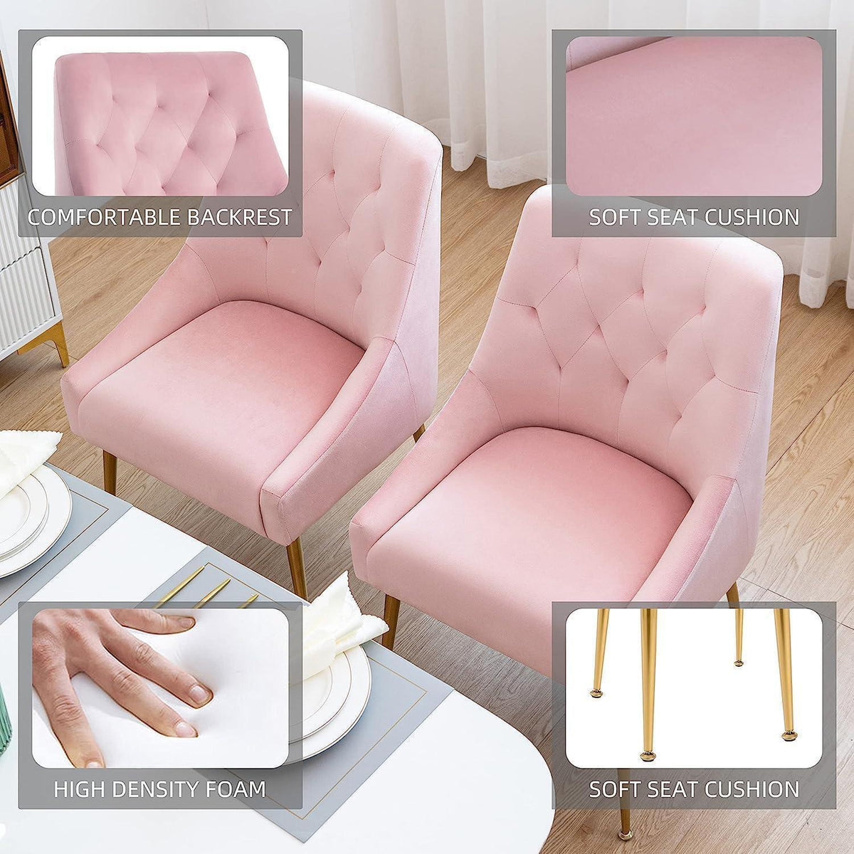 Samt Esszimmerstühle 4er Set – Modern & Rosa