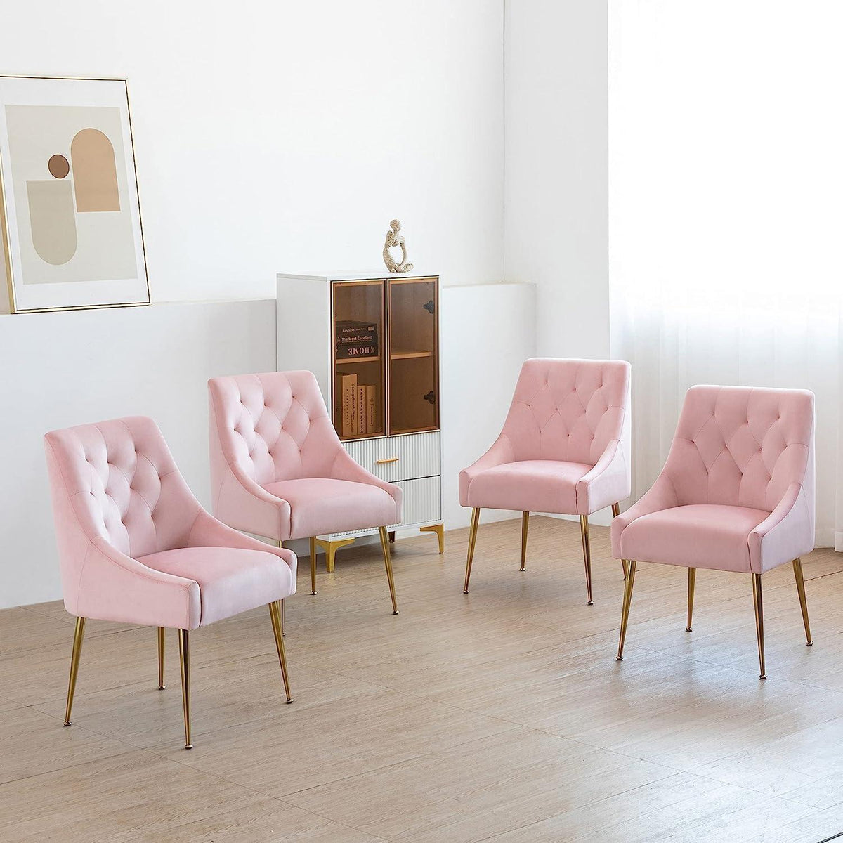 Samt Esszimmerstühle 4er Set – Modern & Rosa