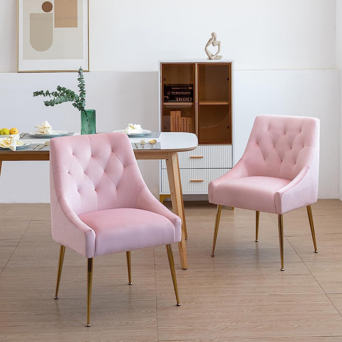 Samt Esszimmerstühle 4er Set – Modern & Rosa