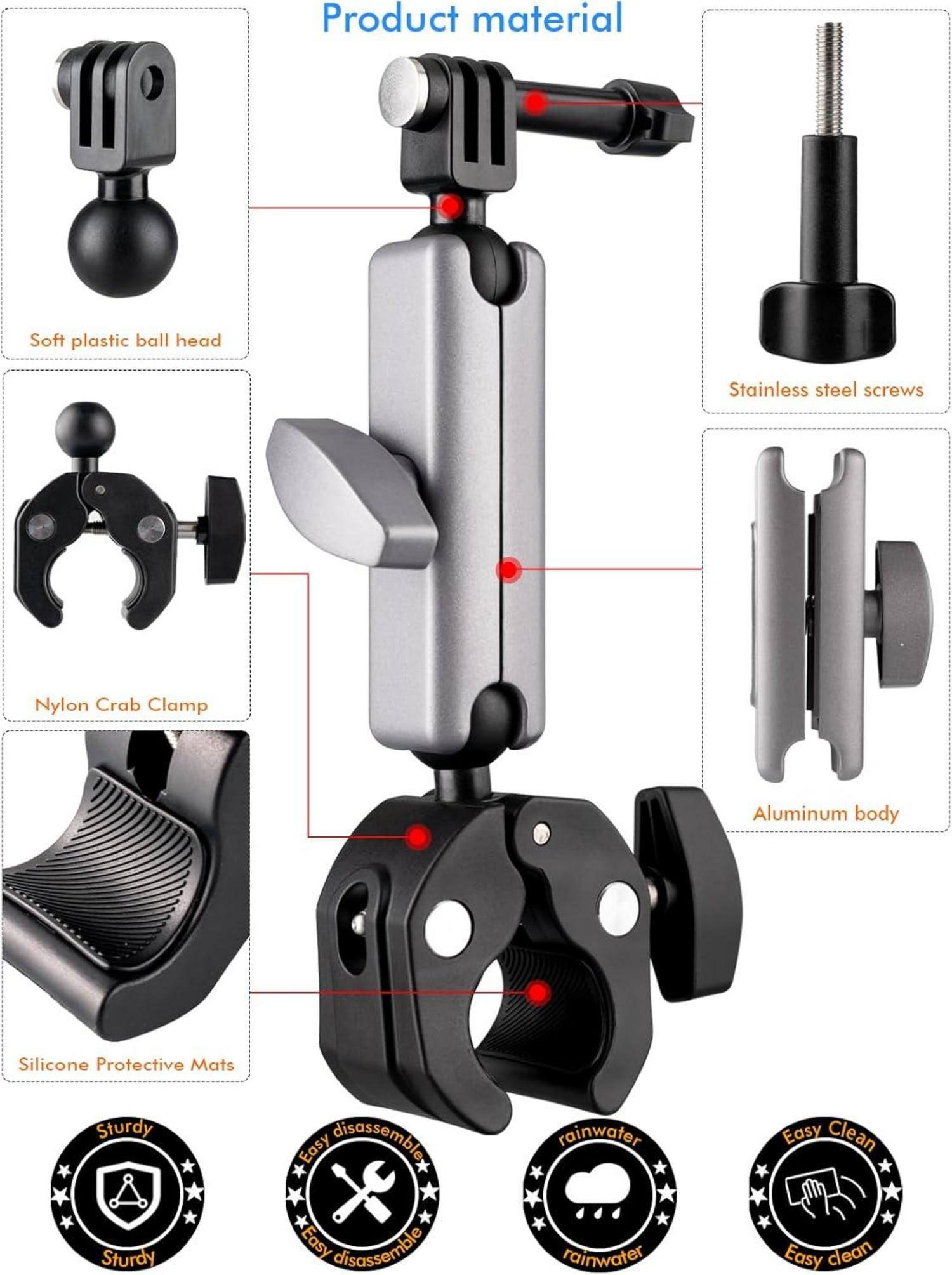 Motorrad Halterung für Go Pro Kamera, Aluminium Bike Mount 360° Drehbar