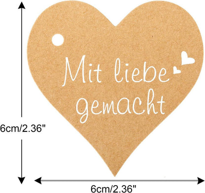 100 Herz Geschenkanhänger Mit Liebe Gemacht 6 cm Kraftpapier