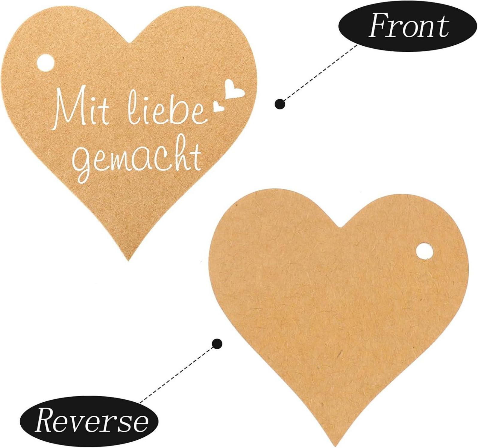 100 Stück Herz Geschenkanhänger Kraftpapier Etiketten mit Juteschnur