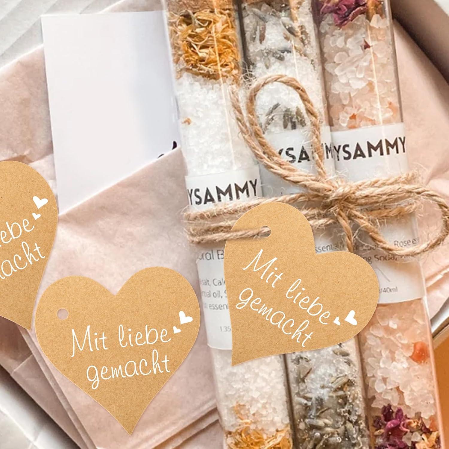 Herz Geschenkanhänger Mit Liebe Gemacht 100 Stück 6cm Juteschnur Kraftpapier