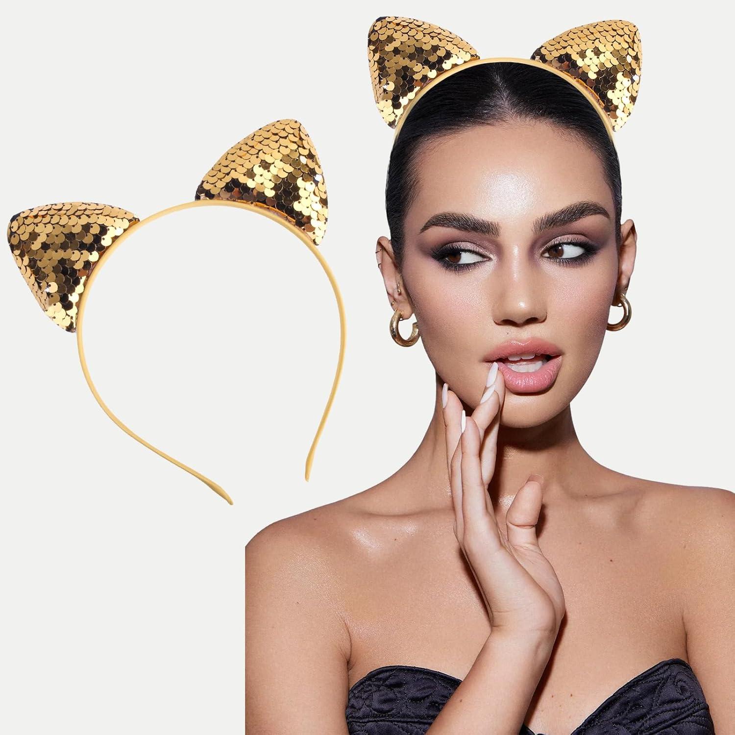 Katzenohren Haarreif Set Glitzer Metall Mädchen Stirnbänder 10 Stück
