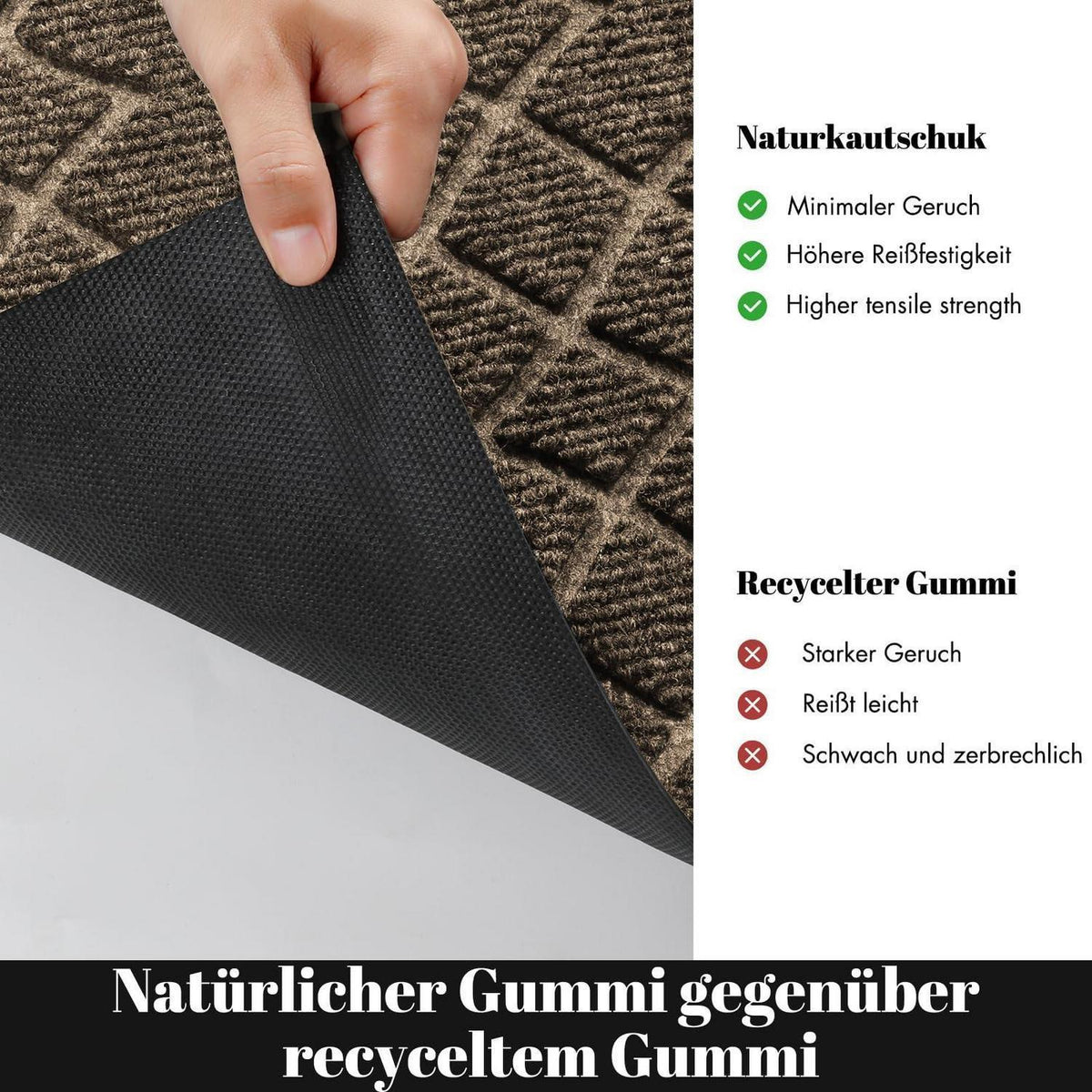 Waschbare Fußmatte Outdoor, Braun 92x61 cm – Robust & Rutschfest