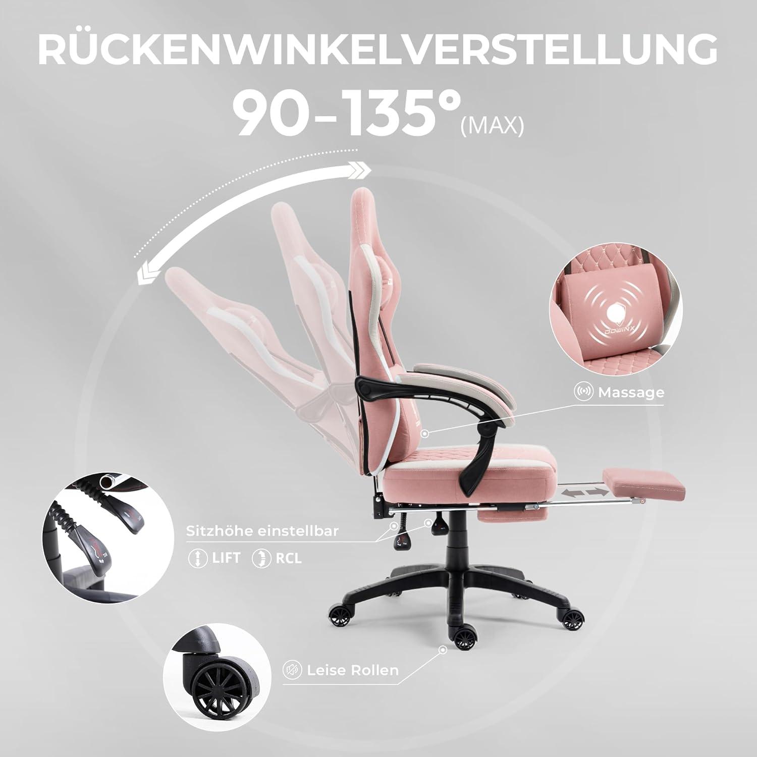 Ergonomischer Gaming Stuhl mit Massage Fußstütze 150 kg belastbar