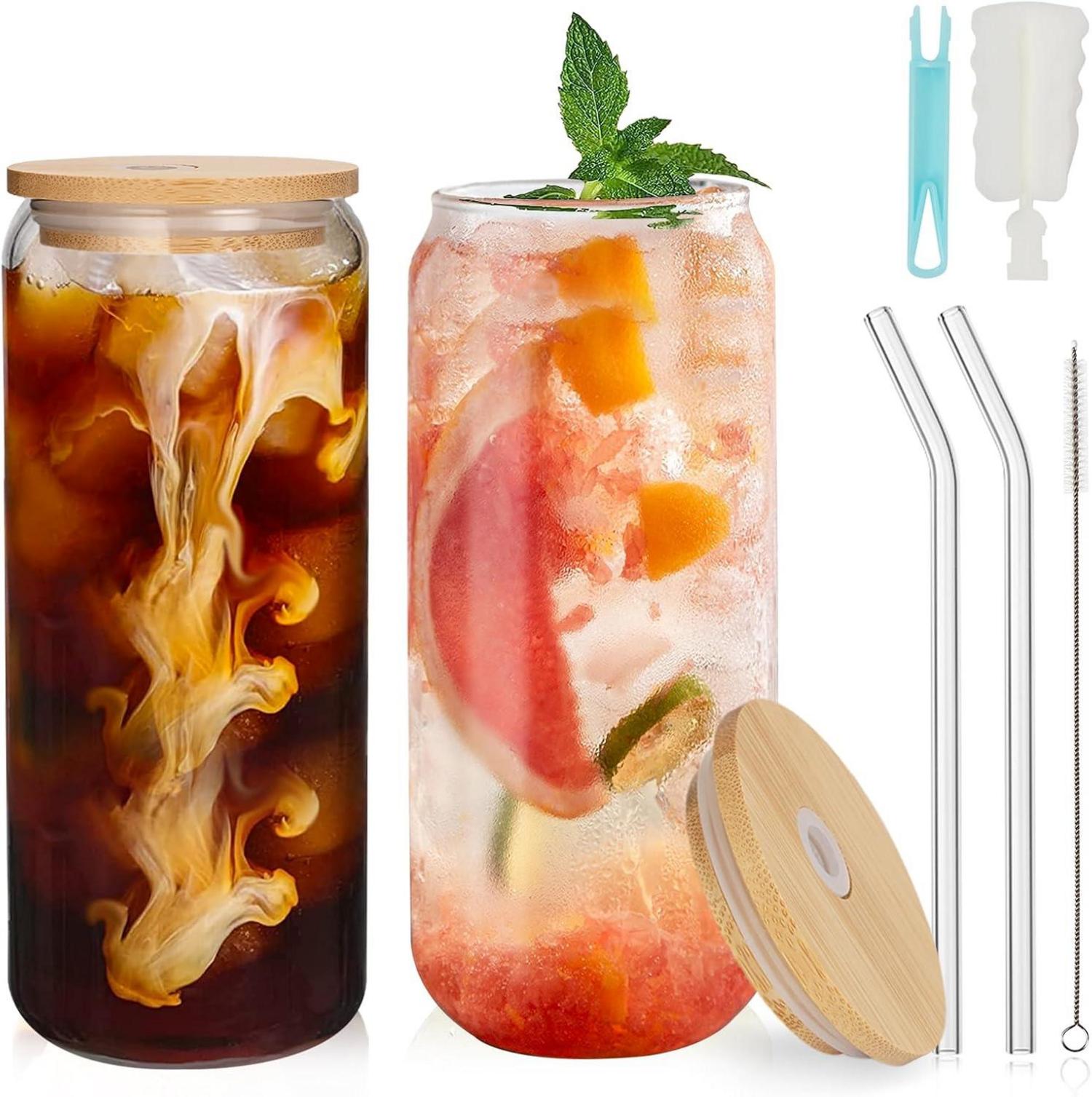 2er Set Cocktailgläser in Dosenform mit Deckel und Strohhalm