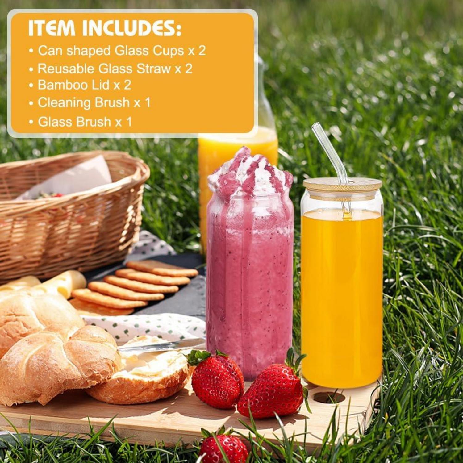 Cocktailgläser Dosenform 2er Set Deckel Strohhalm 660ml