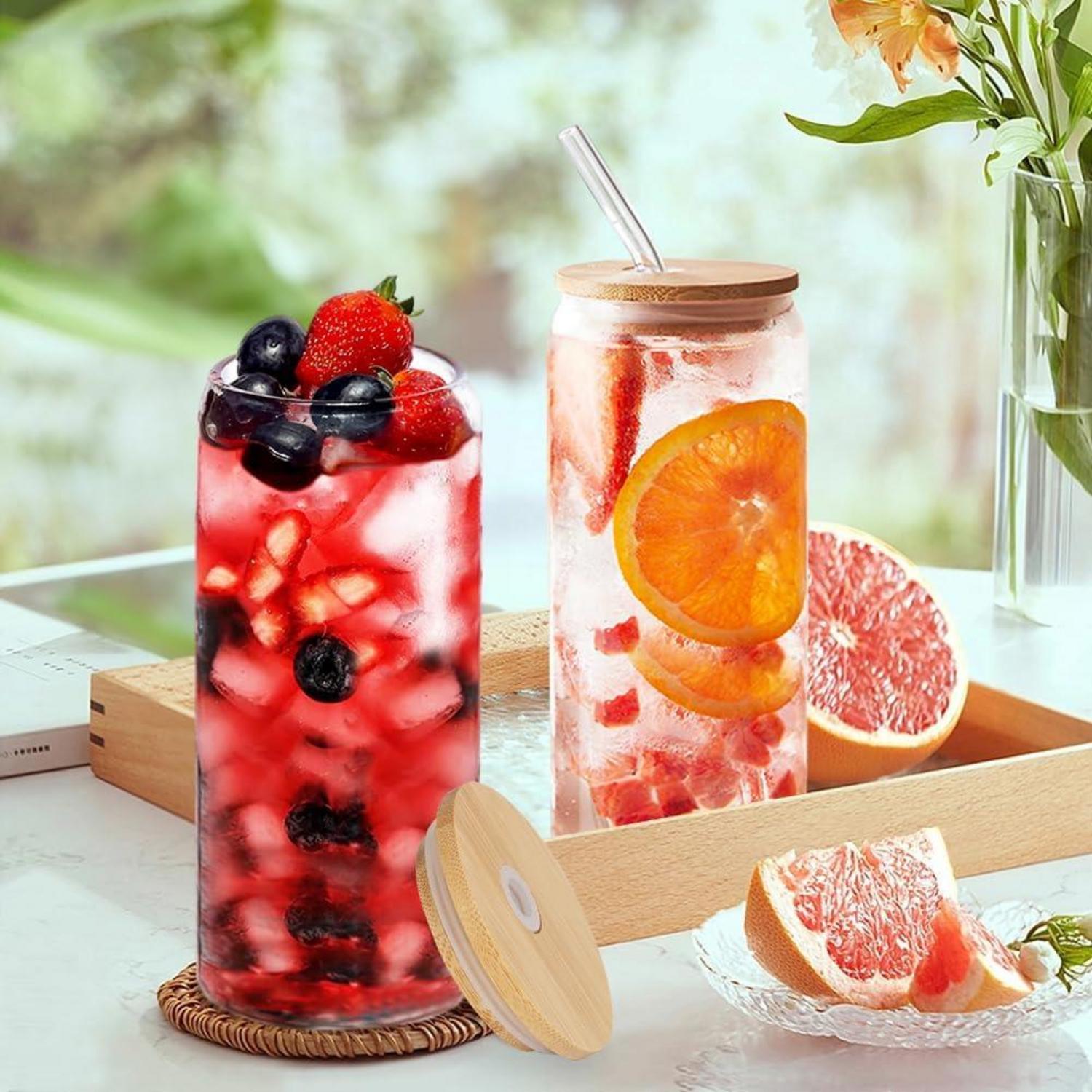 Cocktailgläser Dosenform 2er Set 660ml Deckel Strohhalm Cocktail